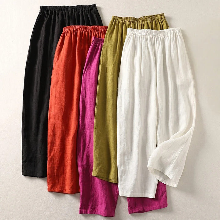 Damen Rote Locker Geschnittene Leinenhose Mit Elastischem Bund – Bequeme Sommerhose