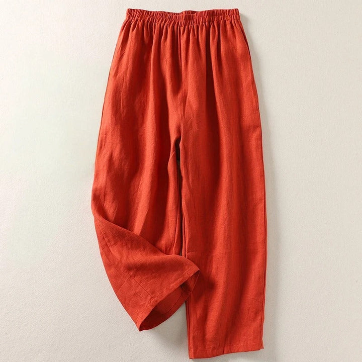 Damen Rote Locker Geschnittene Leinenhose Mit Elastischem Bund – Bequeme Sommerhose