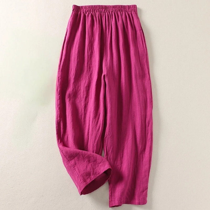 Damen Rote Locker Geschnittene Leinenhose Mit Elastischem Bund – Bequeme Sommerhose
