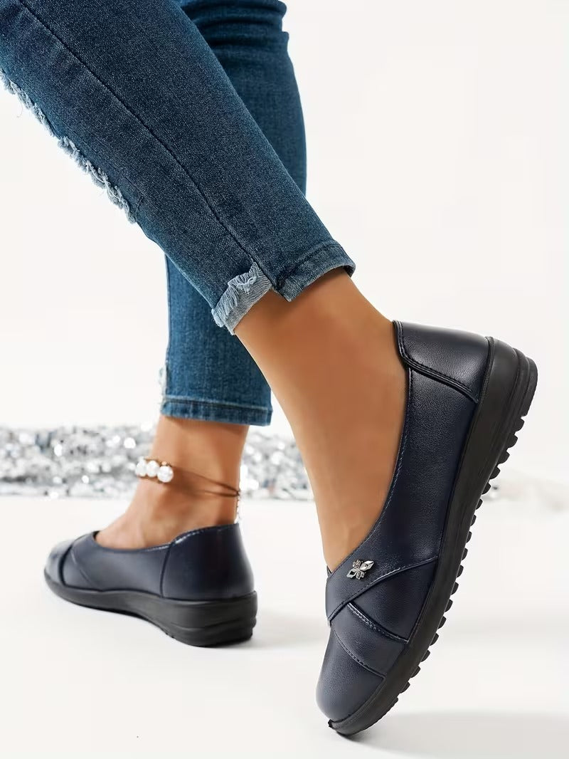 Damen Schwarze Geschlossene Leder Ballerinas – Bequeme Slip-On Schuhe