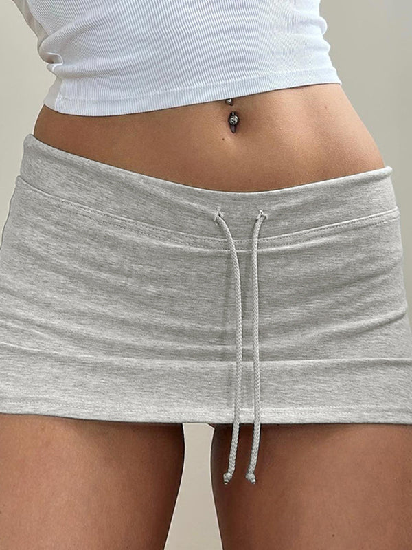 Women's Y2K Mini Skirt with Drawstring Slit – High Waist, Figure-Hugging
