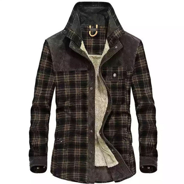 Herren Karo-Hemdjacke mit Teddy-Futter und Wildlederbesatz