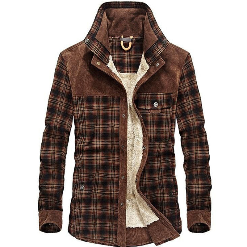 Herren Karo-Hemdjacke mit Teddy-Futter und Wildlederbesatz