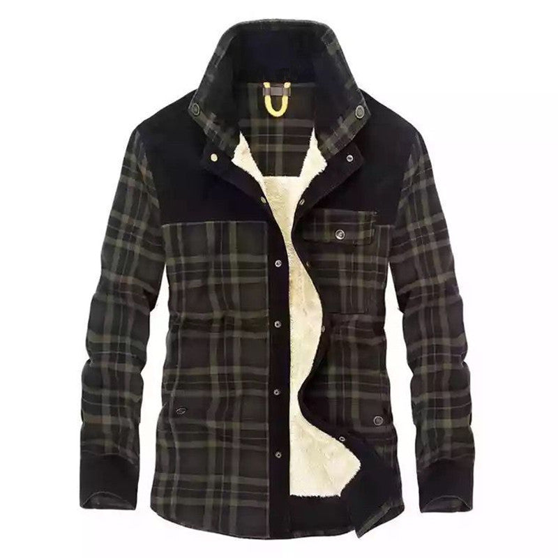 Herren Karo-Hemdjacke mit Teddy-Futter und Wildlederbesatz