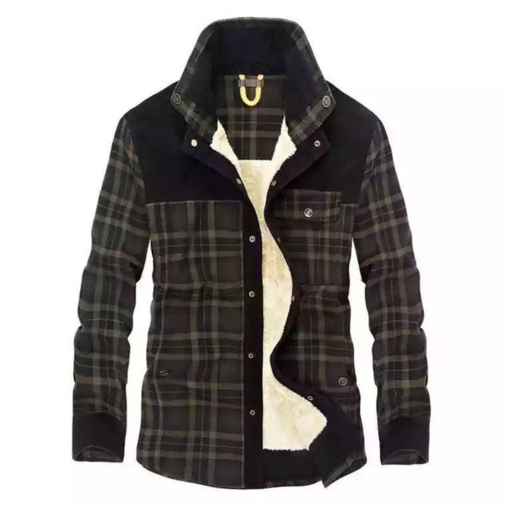 Herren Karo-Hemdjacke mit Teddy-Futter und Wildlederbesatz