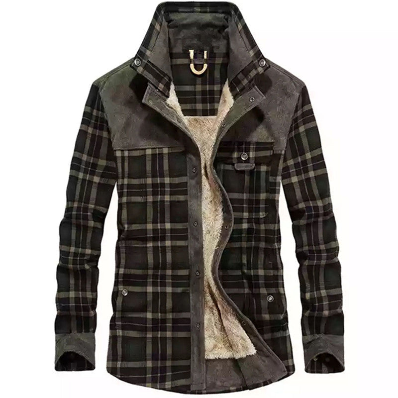 Herren Karo-Hemdjacke mit Teddy-Futter und Wildlederbesatz