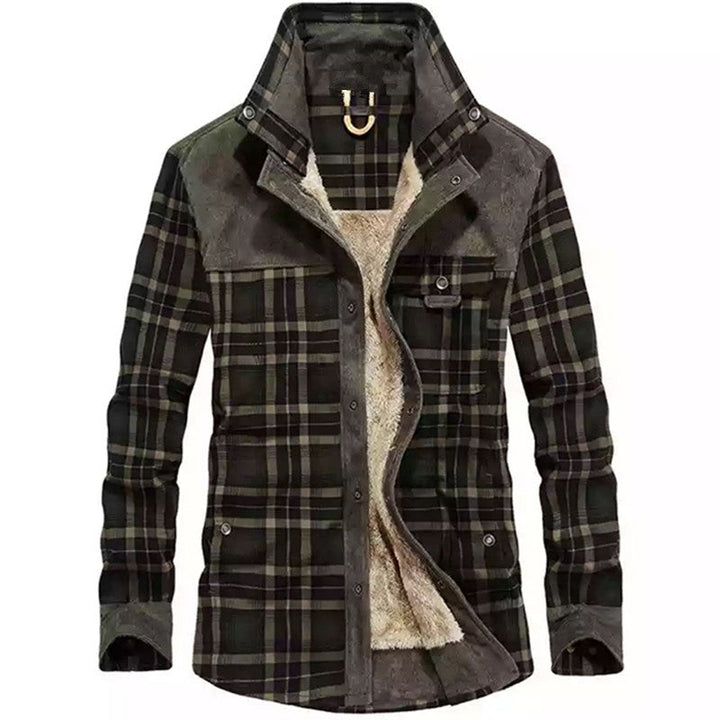 Herren Karo-Hemdjacke mit Teddy-Futter und Wildlederbesatz