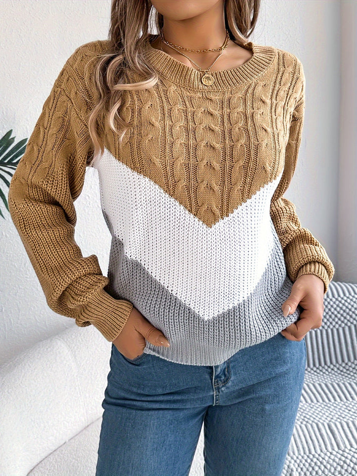 Blythe | Damen Pullover Color-Block mit Rundhalsausschnitt