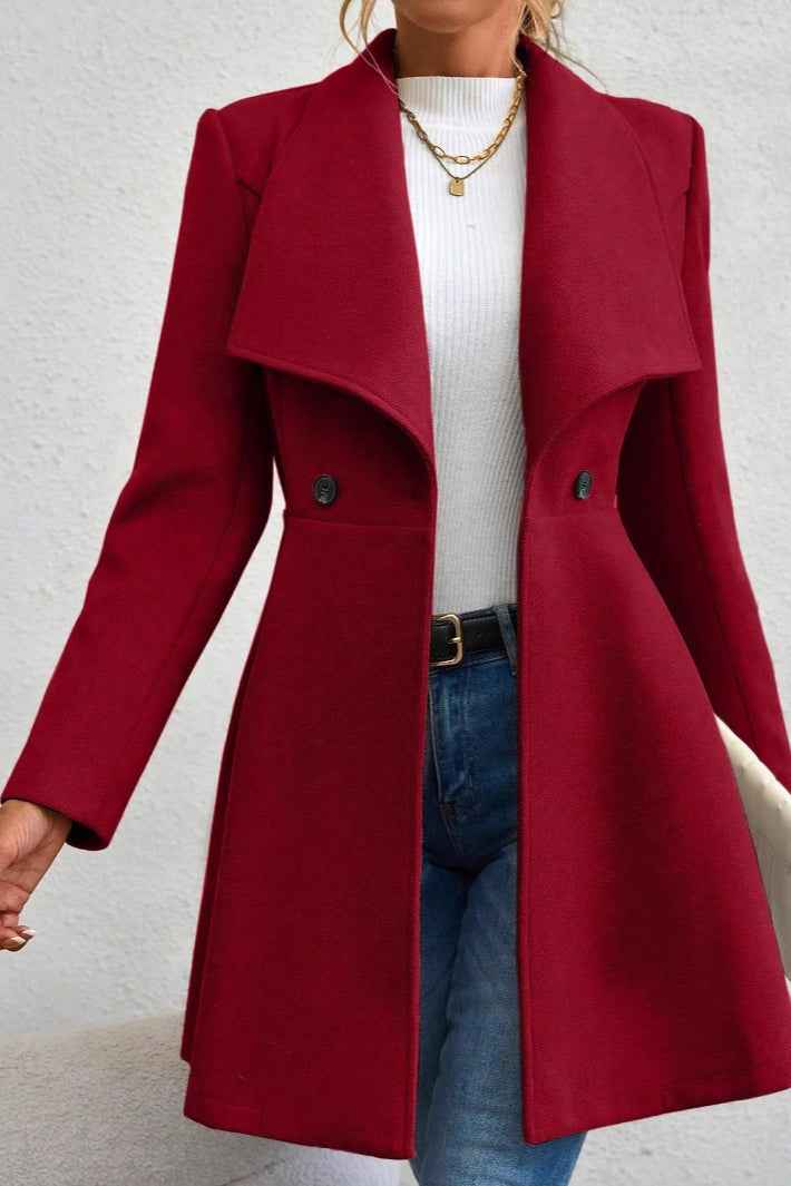 Damen Slim-Fit Langer Mantel mit Reverskragen