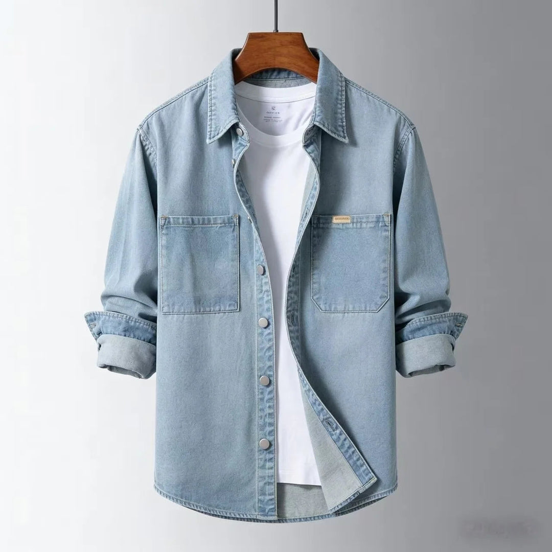 Men's Vintage-Style Loose Denim Overshirt – Classic Casual Layering Jacket