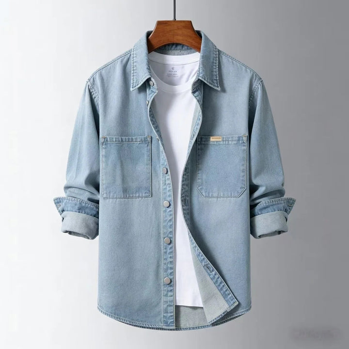 Men's Vintage-Style Loose Denim Overshirt – Classic Casual Layering Jacket