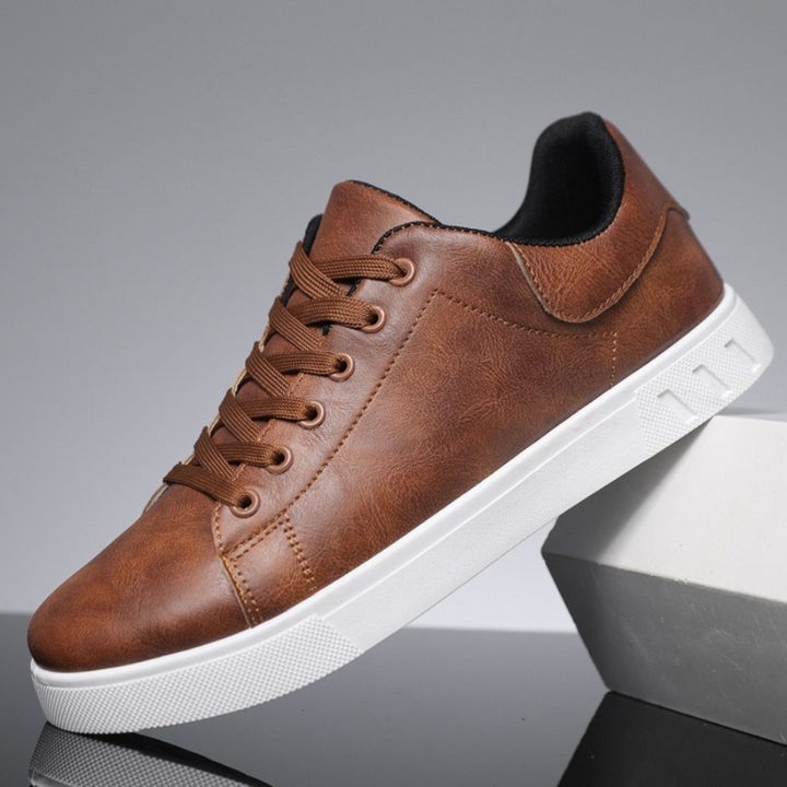 Men's Lace-Up Faux Leather Sneakers – Comfortable Casual Shoes