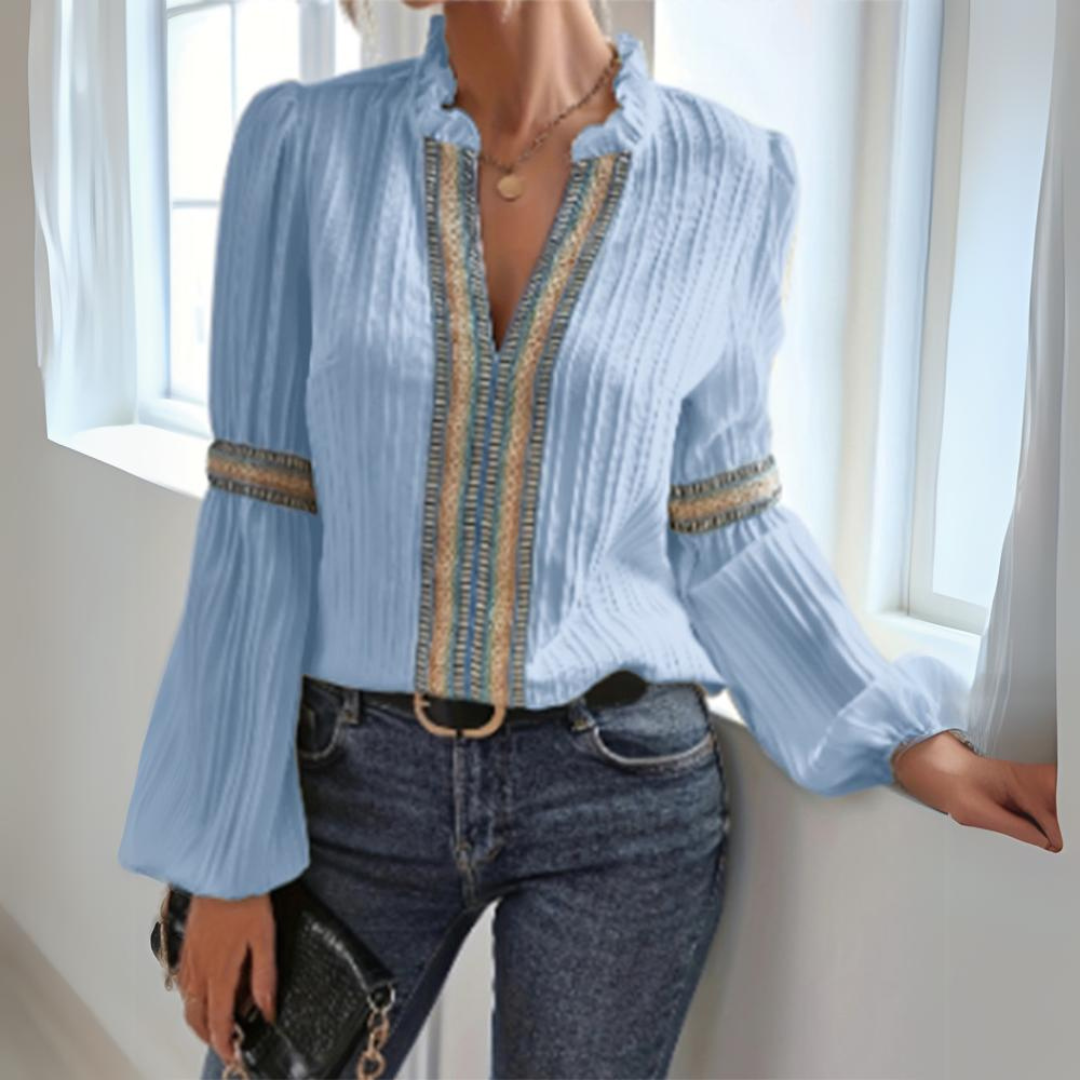 Women's Boho Chiffon Blouse with Long Sleeves – Airy Flowing Top