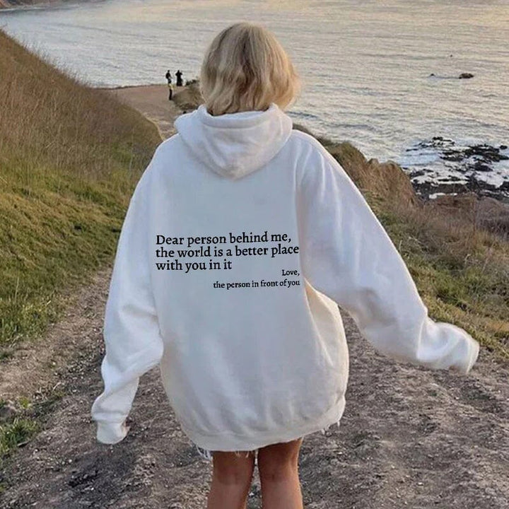 Damen Weißer Oversize Hoodie – "Dear Person Behind Me" Sweatshirt