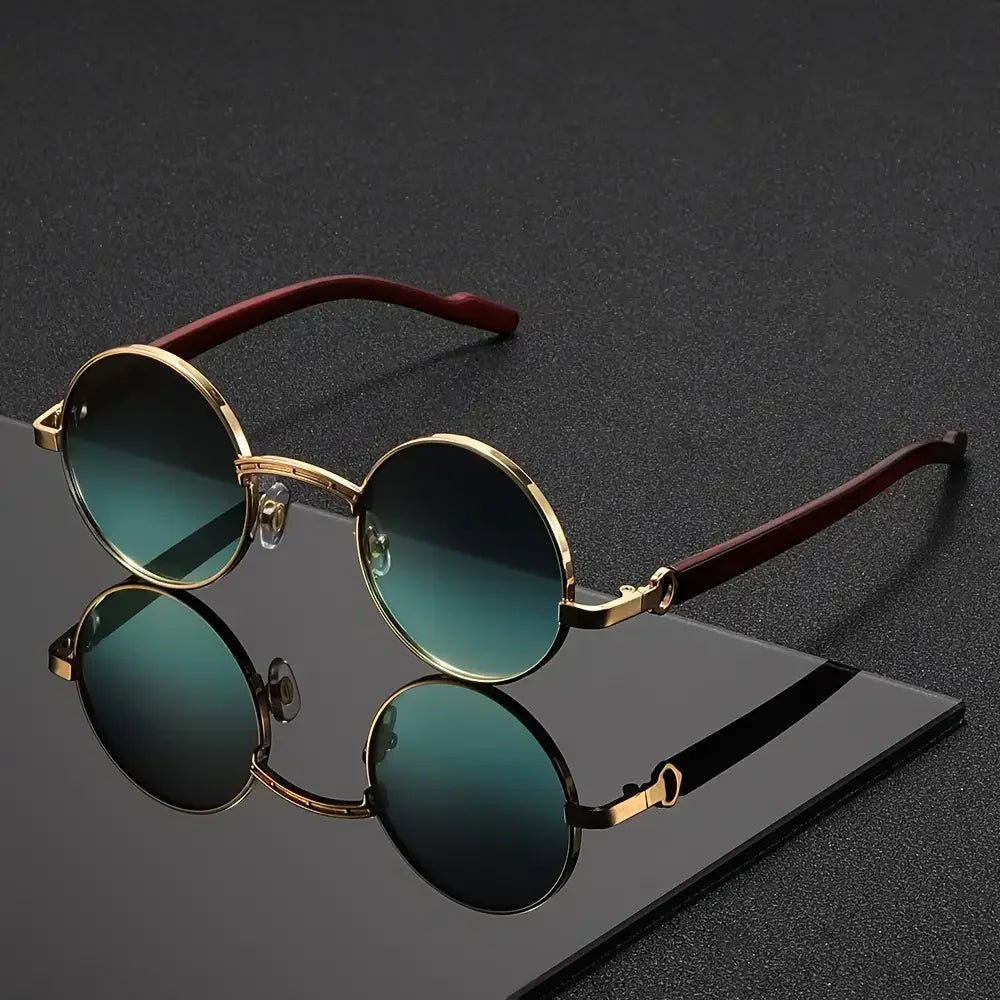 Retro Style Round Metal Frame Sunglasses with Dark Lenses