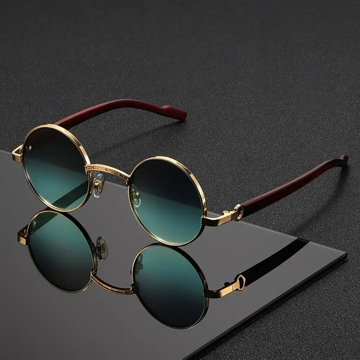 Retro Style Round Metal Frame Sunglasses with Dark Lenses