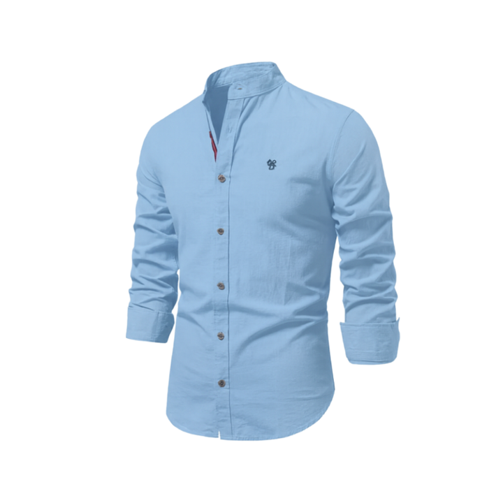 Men's Stand Collar Button-Down Shirt - Stylish Long Sleeve