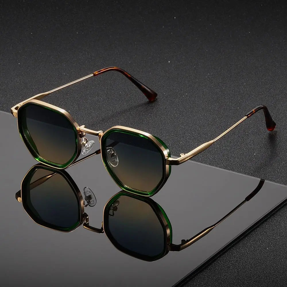 Lunettes de soleil vintage en métal polygonal avec verres bruns – rétro