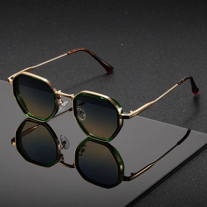 Lunettes de soleil vintage en métal polygonal avec verres bruns – rétro