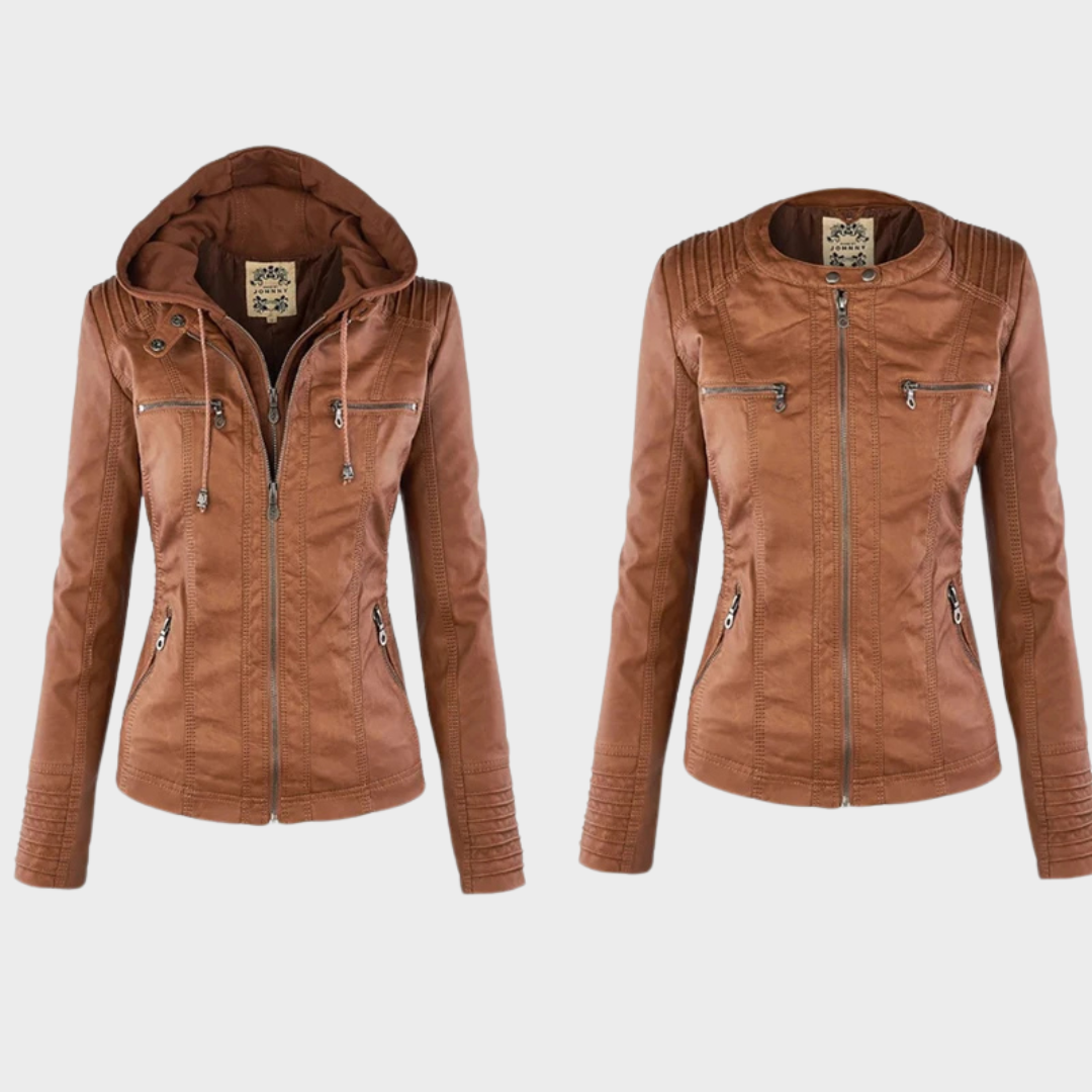 Charlize | Leather hooded jacket