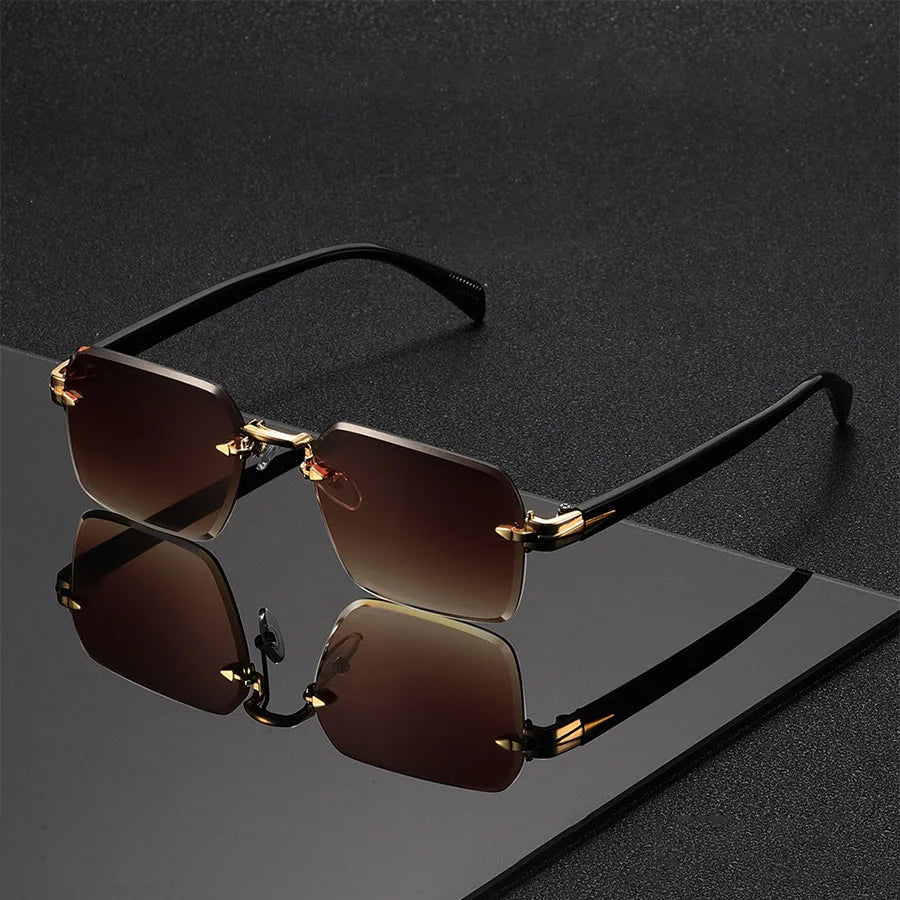 Vintage Randlose Rechteckige Sonnenbrille – Minimalistische Retro Rahmenlose Shades