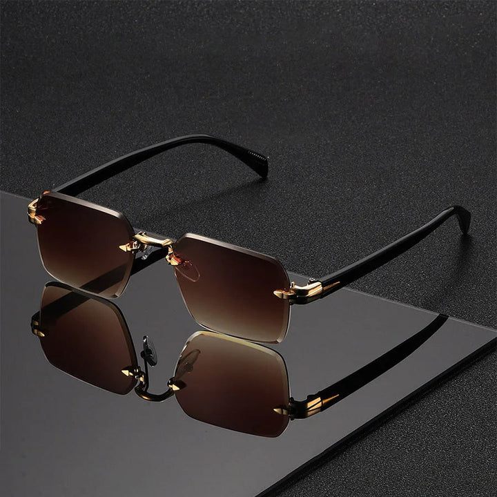 Vintage Randlose Rechteckige Sonnenbrille – Minimalistische Retro Rahmenlose Shades