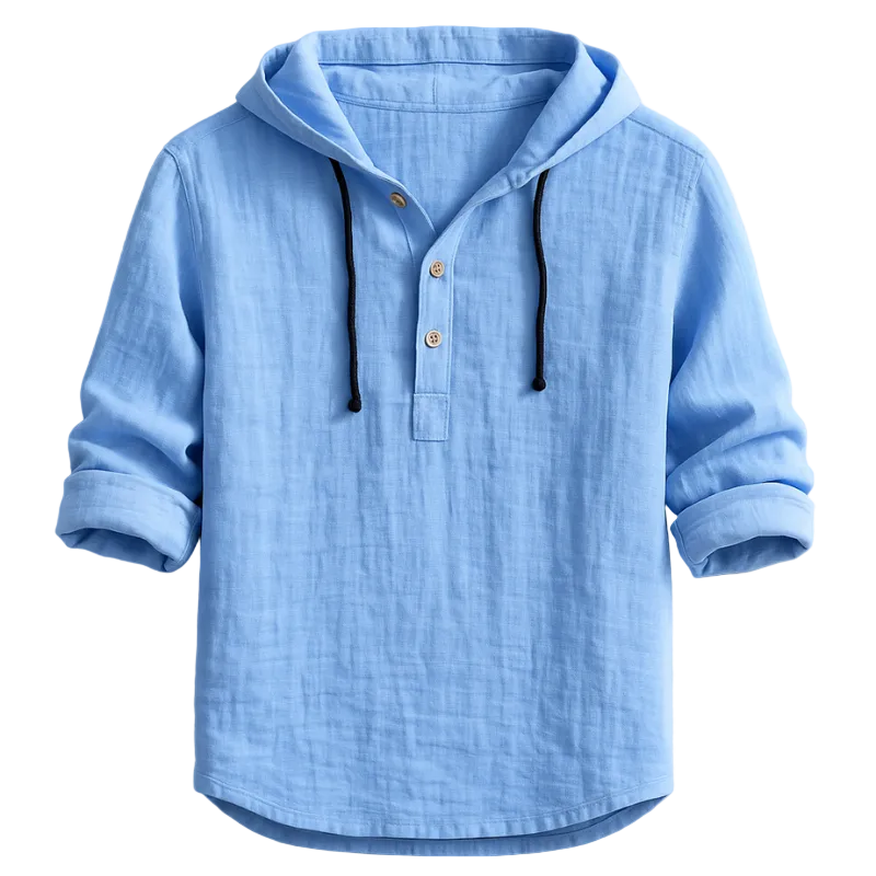 Herren Leichter Leinen Hoodie – Langarm Shirt Mit Kordelzug