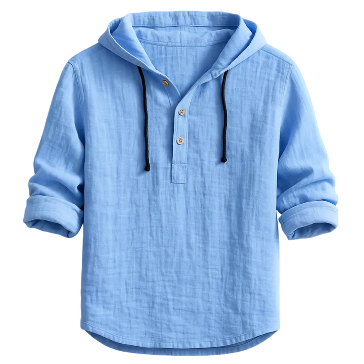 Herren Leichter Leinen Hoodie – Langarm Shirt Mit Kordelzug
