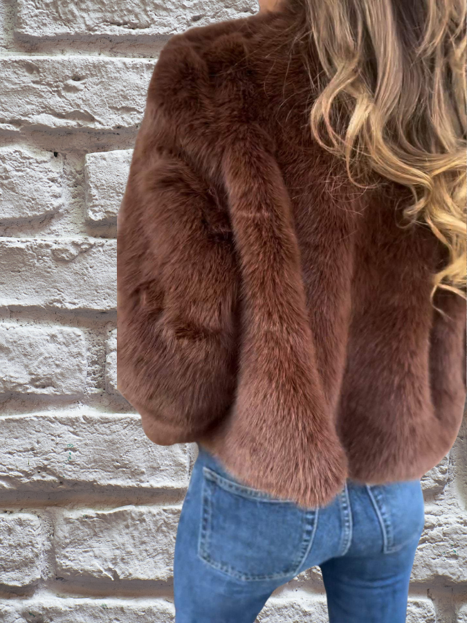 Faux Fur Damen Winterjacke Kurz Gefüttert Warm
