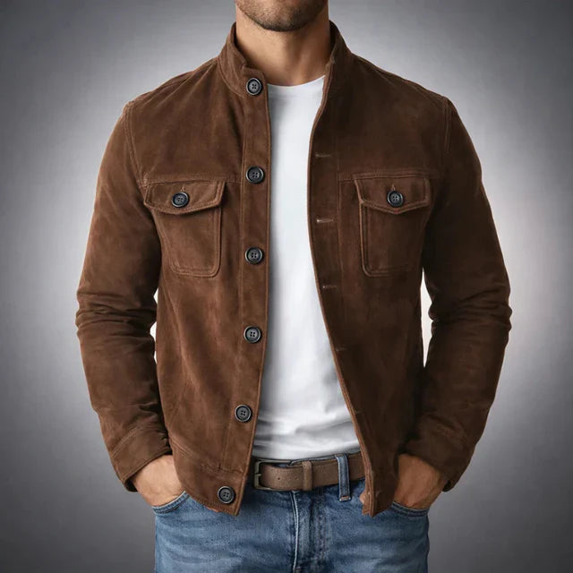 Herren Olivgrüne Wildleder Hemdjacke – Stilvolle Legere Oberbekleidung