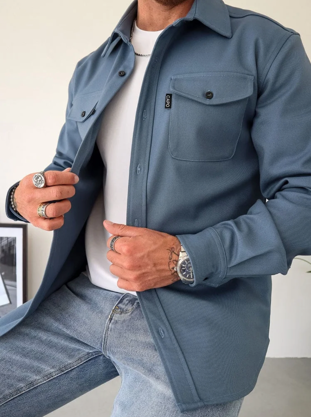 Herren Casual Overshirt mit Knopfleiste und Brusttaschen
