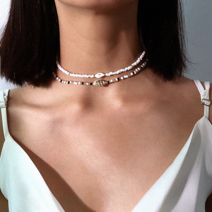 Women's Elegant Multi-Layer Necklace with Pearls and Shells – Boho Chic Statement Jewelry
