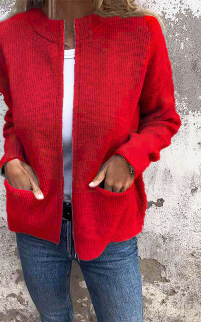 Women’s cardigan with a crew neck and zipper