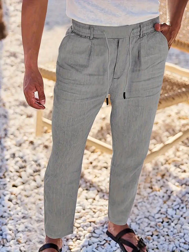Men's Wide-Cut Linen Pants – Casual Summer Pants with Drawstring