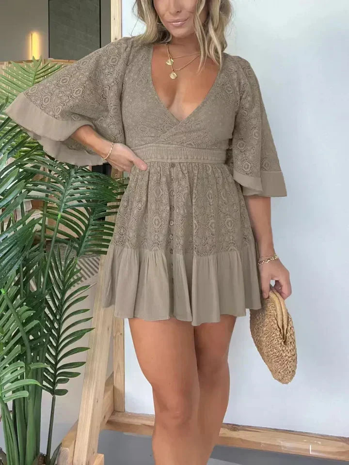 Vestido de mujer – Detalles de encaje – Escote en V – Corte elegante