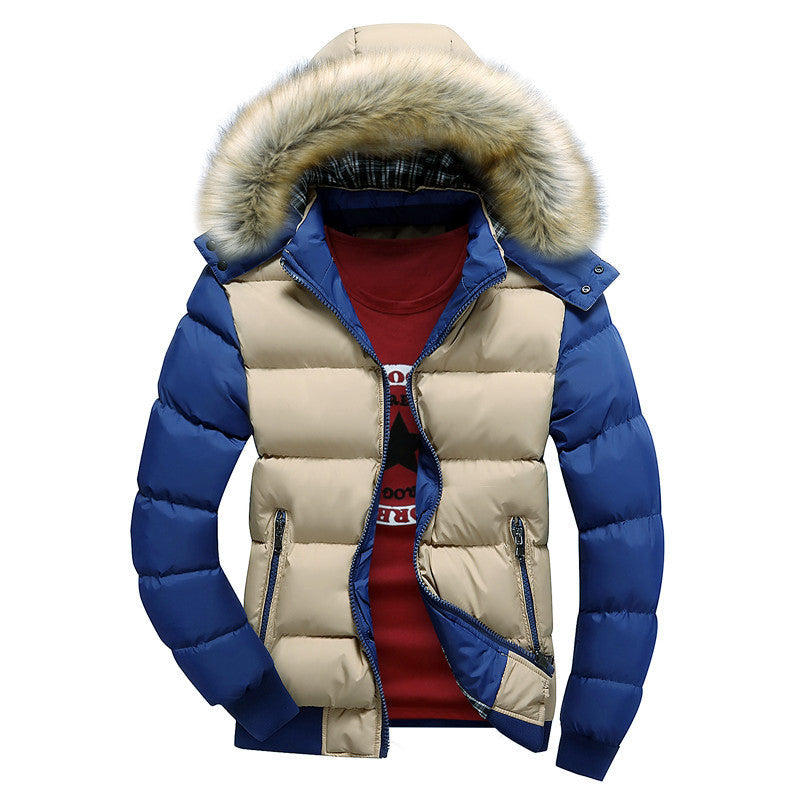 Herren Winterjacke gepolstert mit Kapuze und Kunstfellbesatz