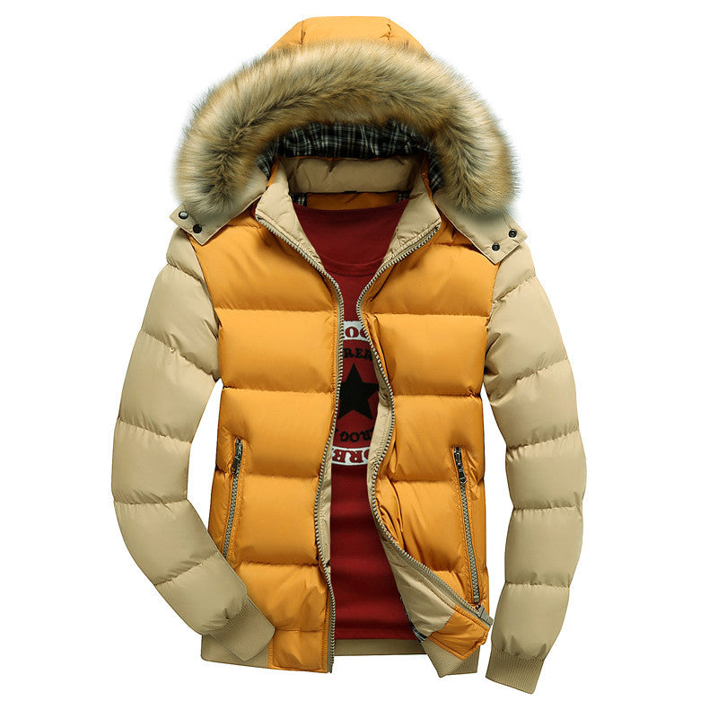 Herren Winterjacke gepolstert mit Kapuze und Kunstfellbesatz