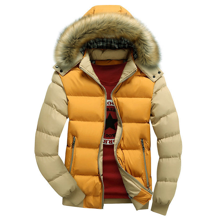 Herren Winterjacke gepolstert mit Kapuze und Kunstfellbesatz