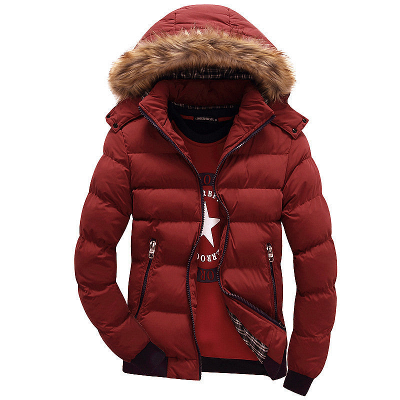Herren Winterjacke gepolstert mit Kapuze und Kunstfellbesatz