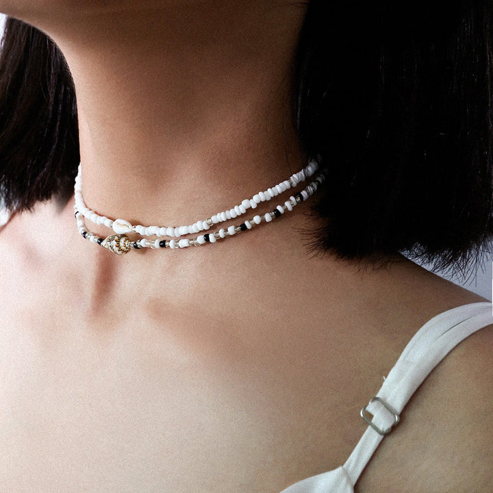 Women's Elegant Multi-Layer Necklace with Pearls and Shells – Boho Chic Statement Jewelry