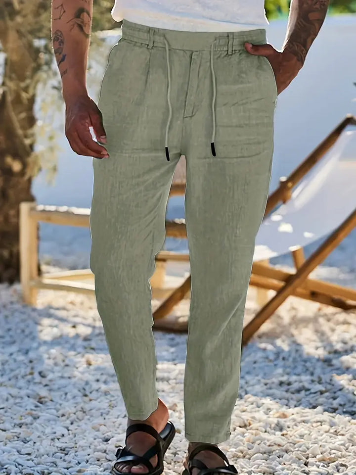 Men's Wide-Cut Linen Pants – Casual Summer Pants with Drawstring