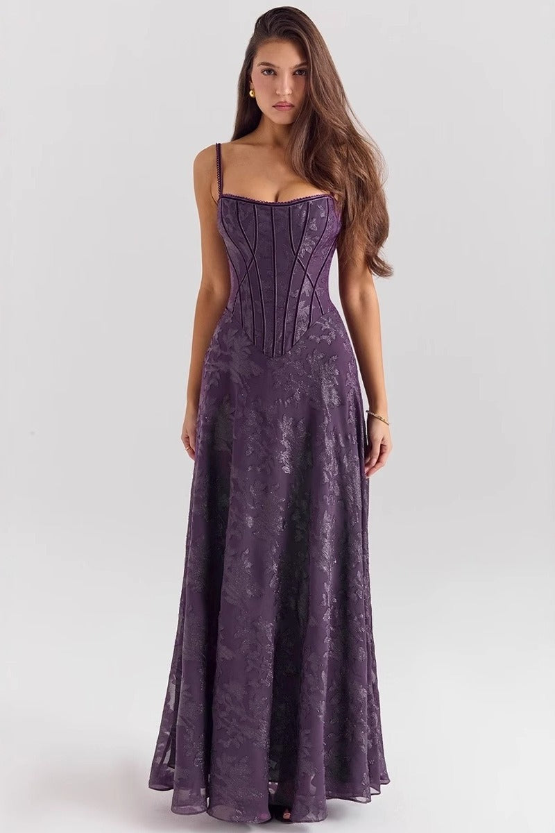 Damen Spaghettiträger Chiffon Blumenkleid Für Formelle Anlässe – Elegantes Maxikleid