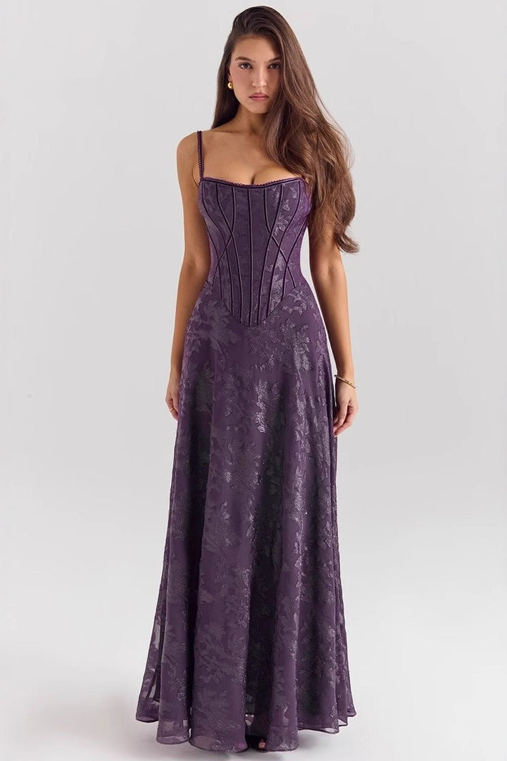 Damen Spaghettiträger Chiffon Blumenkleid Für Formelle Anlässe – Elegantes Maxikleid