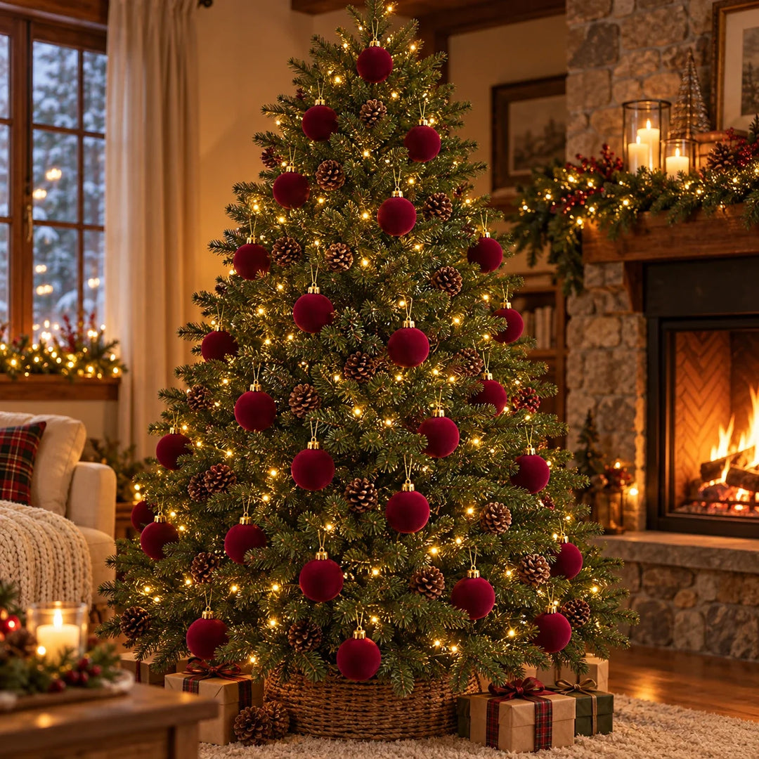 Set of 12 velvet Christmas baubles