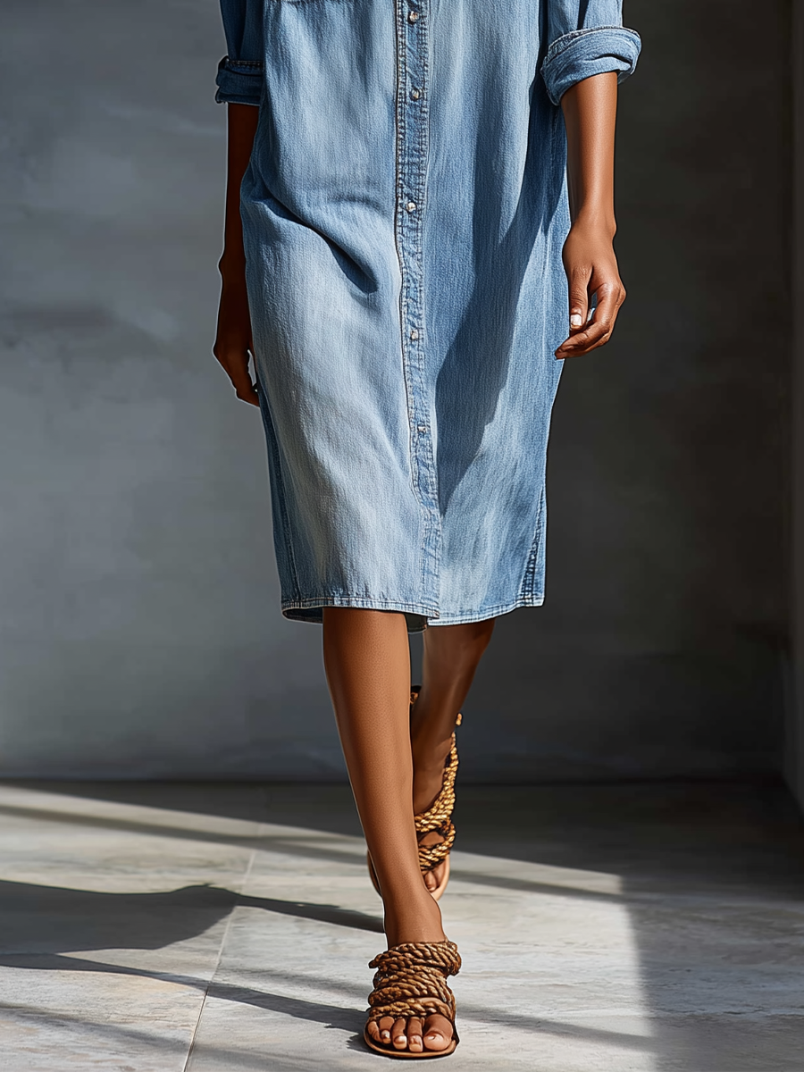 Jeans-Midikleid mit Cut-outs an den Schultern
