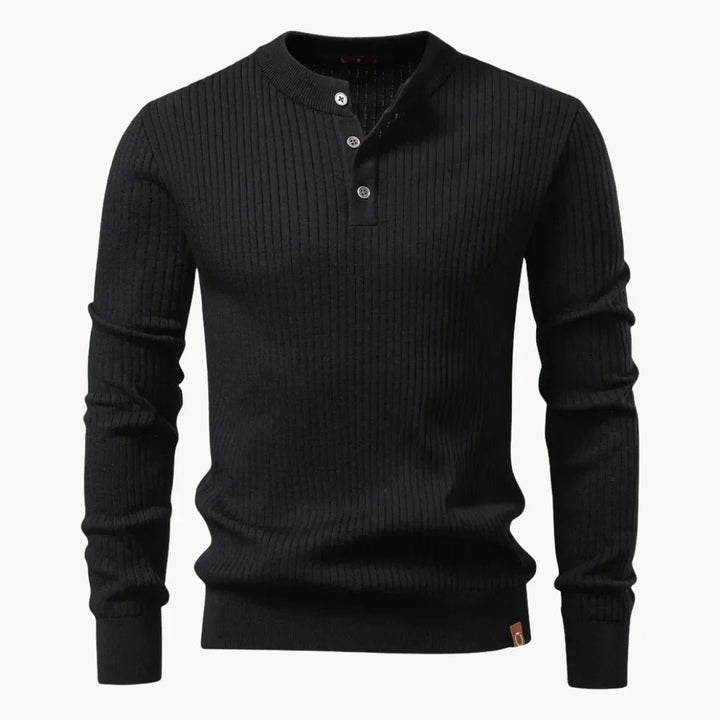 Men's Crew-Neck Sweater with Button Placket for Everyday Use