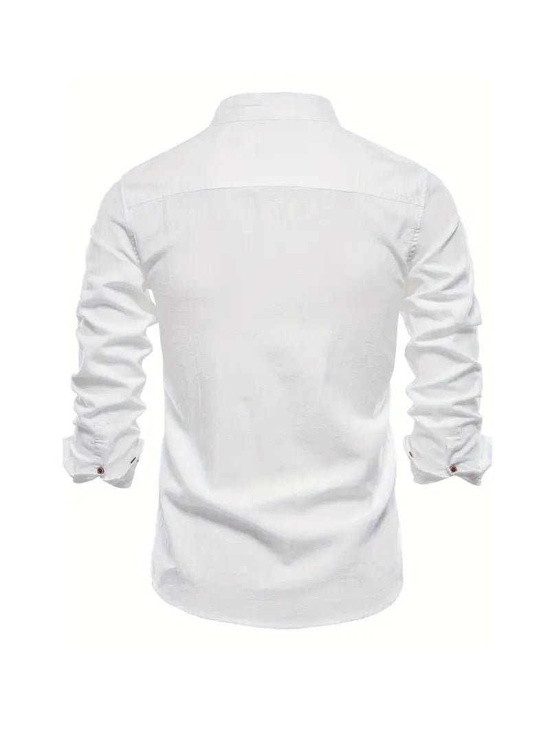 Men's Stand Collar Button-Down Shirt - Stylish Long Sleeve