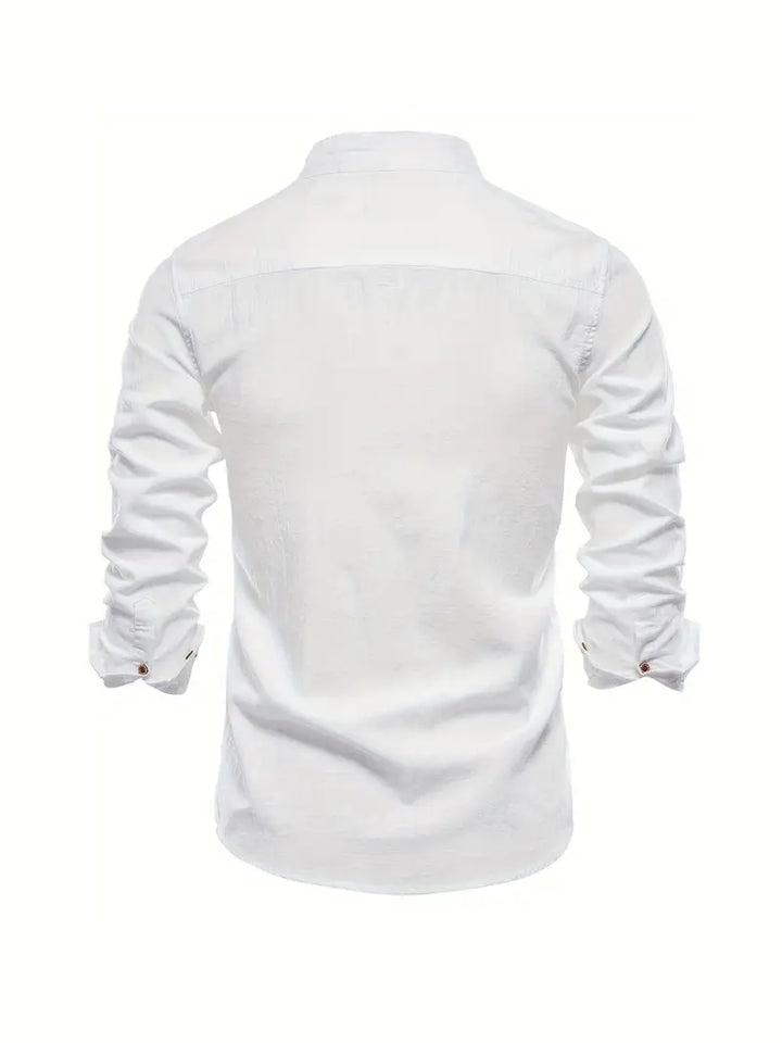 Men's Stand Collar Button-Down Shirt - Stylish Long Sleeve