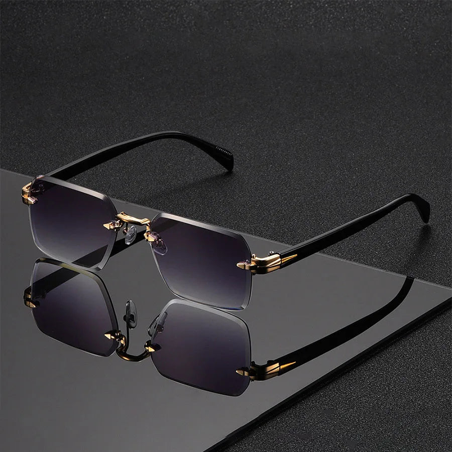 Vintage Randlose Rechteckige Sonnenbrille – Minimalistische Retro Rahmenlose Shades