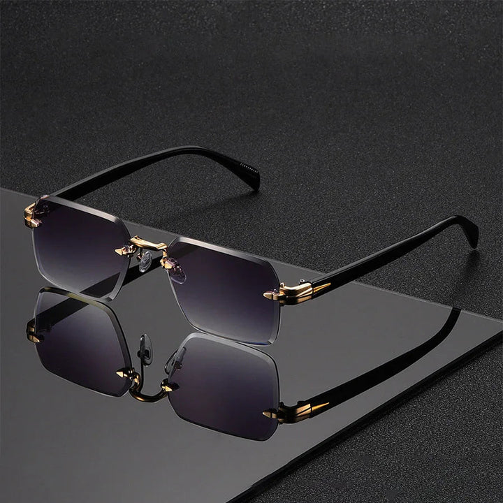 Vintage Randlose Rechteckige Sonnenbrille – Minimalistische Retro Rahmenlose Shades